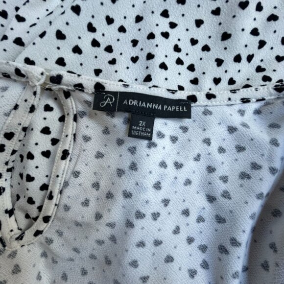 Adrianna Papell Womens White Black Heart Print 3/4 Sleeve Blouse Top 2X NWOT - Picture 3 of 8